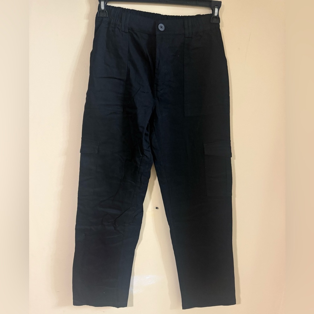 Lepunuo Women's High Waist Cargo Baggy Stretch Pants Black Small.#605